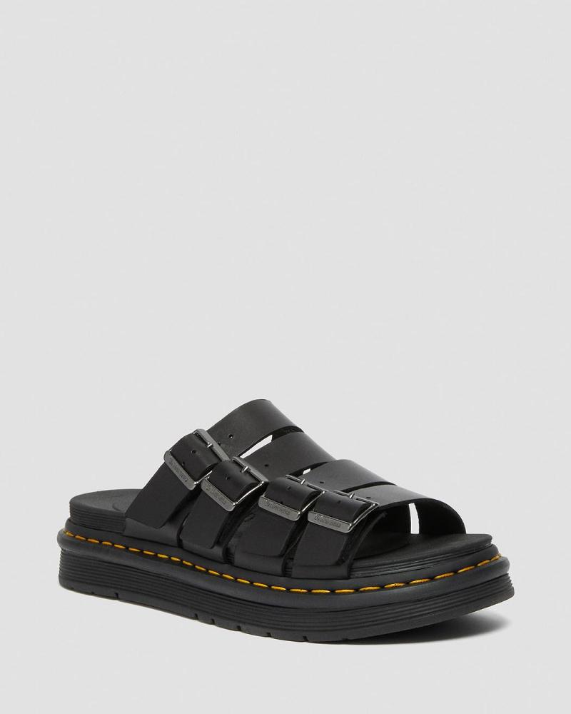 Men\'s Dr Martens Tate Leather Slide Sandals Black | AU 636QMA